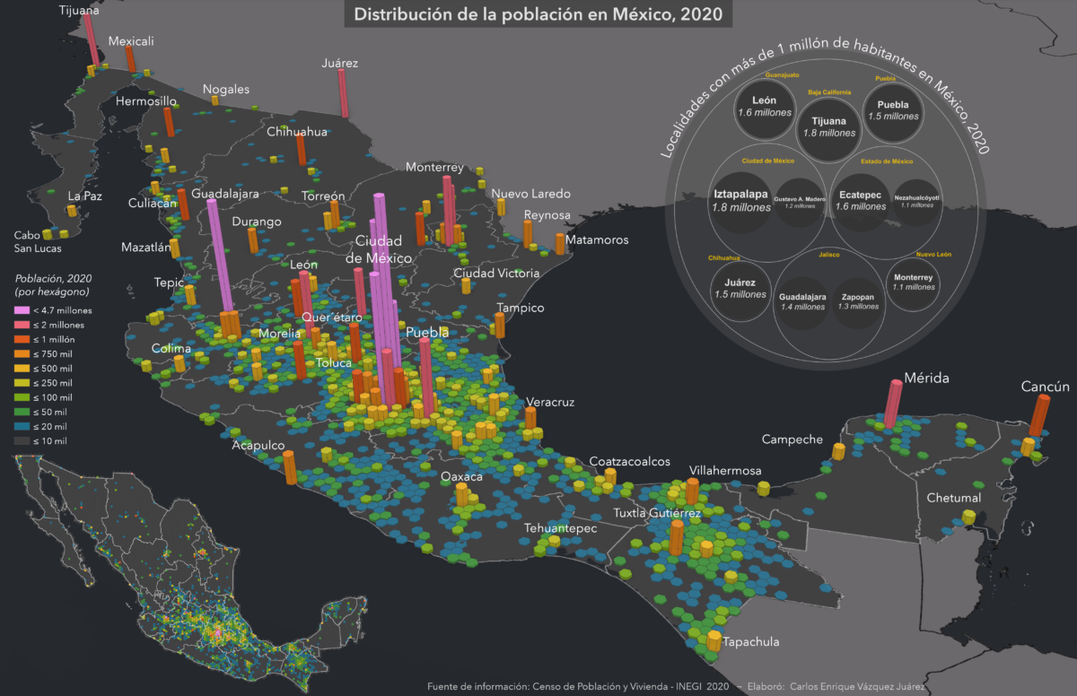 Mapa Distribución De La Población En México 2020 Alidrisi Cartografía 2083